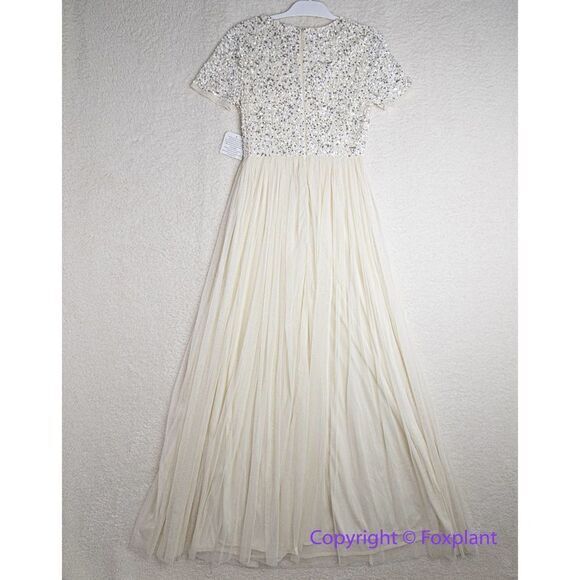 NEW Maya Deluxe Maya Bridal v neck maxi tulle dress with tonal delicate sequin 6 - Picture 10 of 16